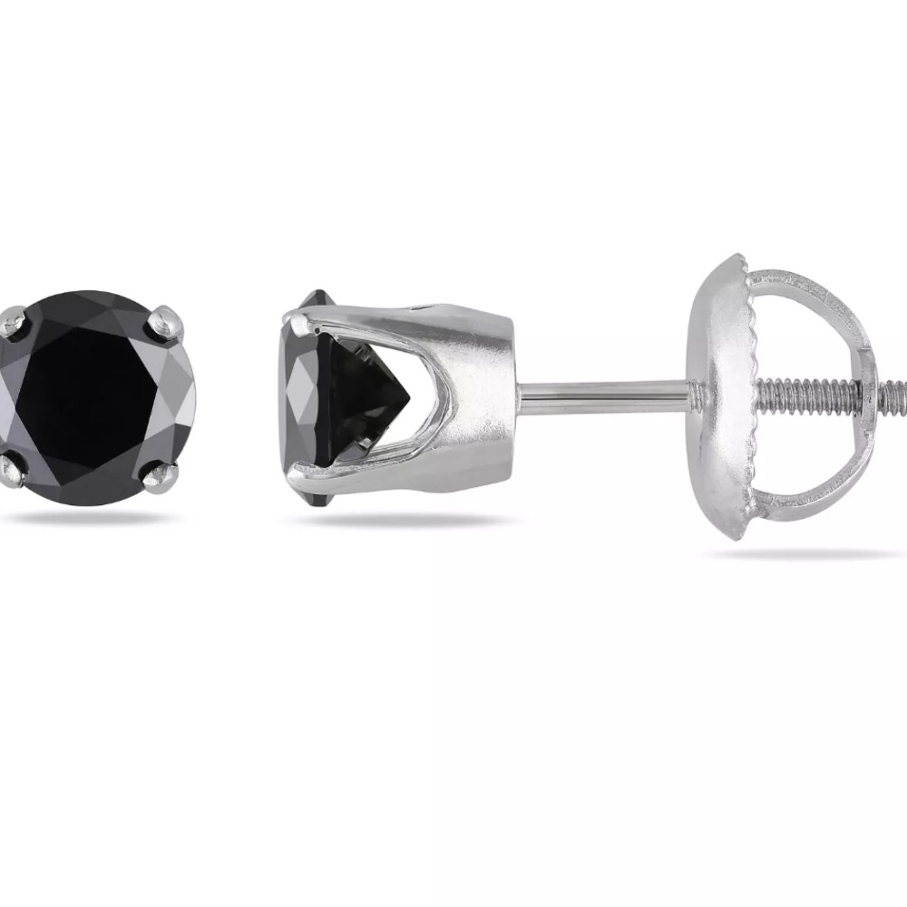 New In Box Love Affair  14k White Gold 1 CT TDW Black Diamond Stud Earrings